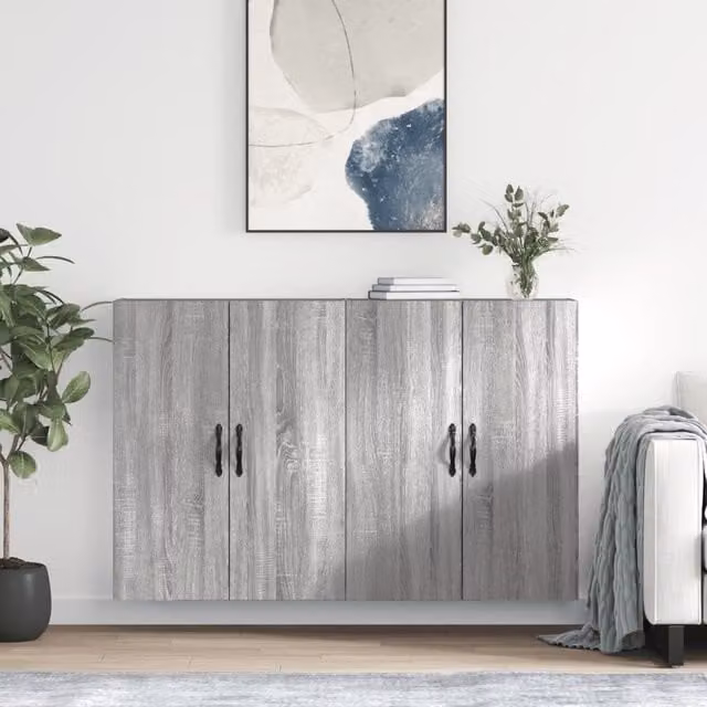 Set de 2 armarios de pared modernos vidaXL en color gris mate con puertas batientes y estantes internos