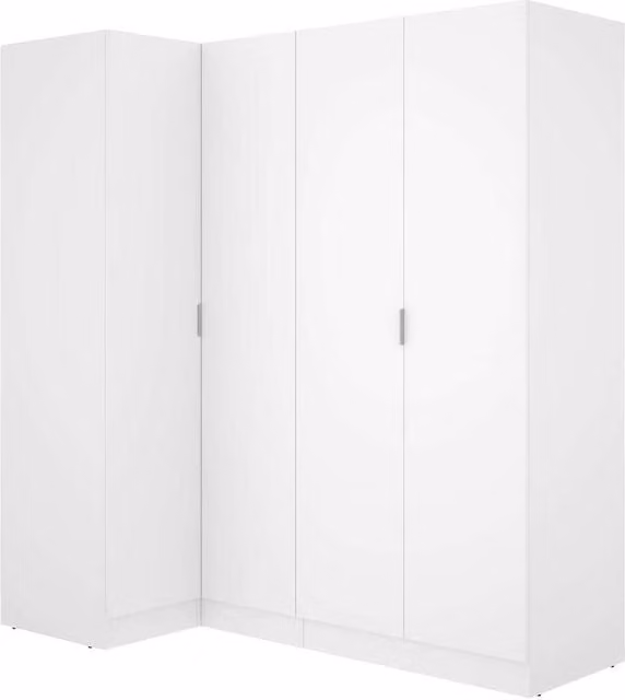 Armario ropero de rincón Lucia de DKT con 4 puertas abatibles en color blanco mate, An: 173.5 cm, P: 90.5 cm, Al: 184 cm