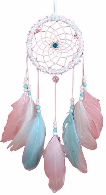 Atrapasueños colgante NEBELMEER estilo boho para niños en blanco y rosa con diseño geométrico redondo de textil