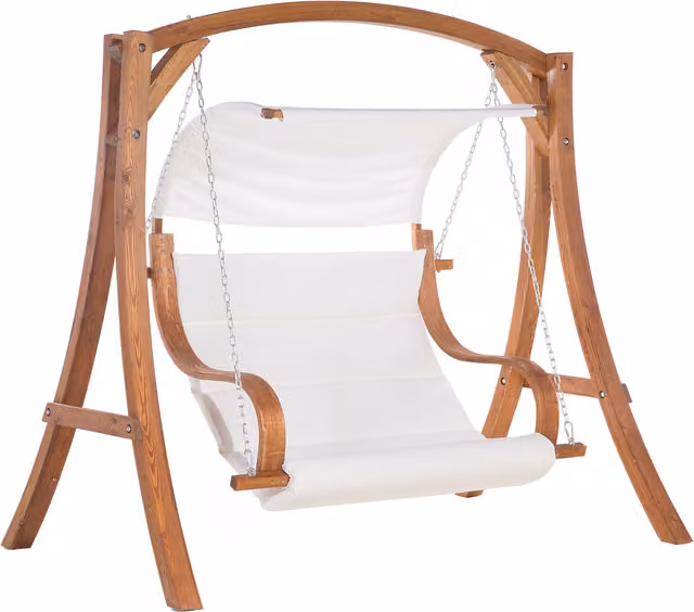 Columpio de jardín Beliani Aprilia de madera de alerce marrón y blanco con toldo resistente a los rayos UV