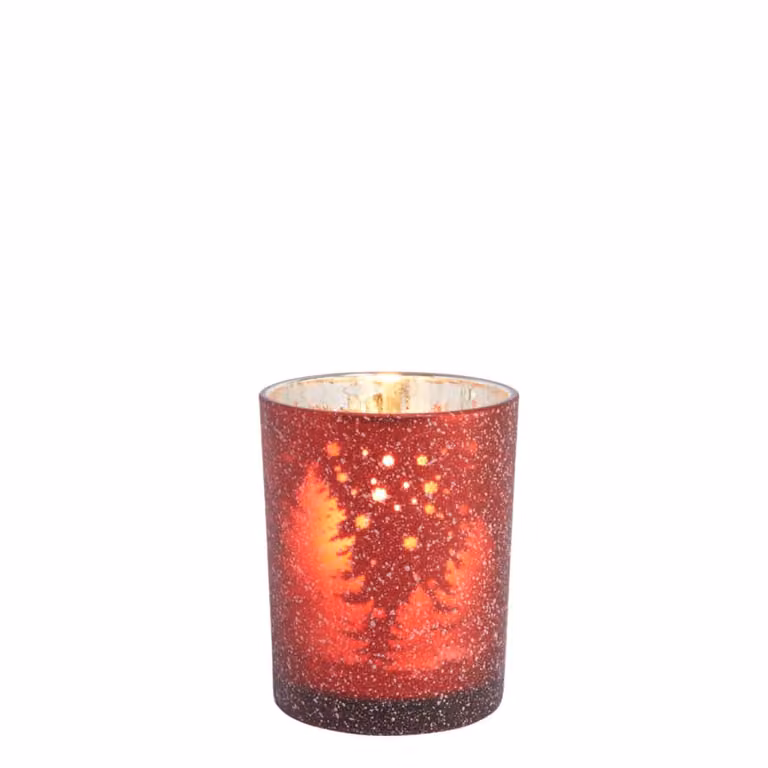 Portavelas decorativo de vidrio Sia Deco en rojo y plateado para mesa con diseño abstracto y redondo para Navidad