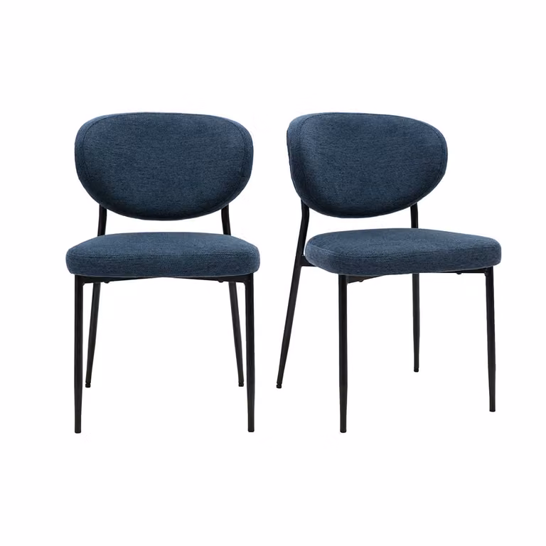 Set de 2 sillas BREKA de tela efecto terciopelo azul oscuro y metal negro para comedor u oficina