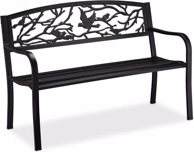 Relaxdays Banco de Jardín para 2 Personas de Hierro con Reposabrazos, Diseño Vintage Negro, An/P/Al: 127 x 87 x 57 cm