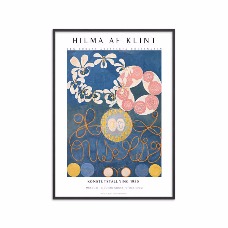 Póster Hilma af Klint - Art Exhibition III con marco negro, diseño abstracto multicolor, An: 30 cm, Al: 40 cm