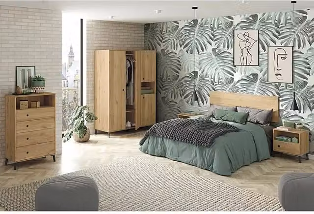Set de muebles de dormitorio Camila de Muebles Pitarch, 5 piezas, Roble Gold y Marrón con diseño moderno