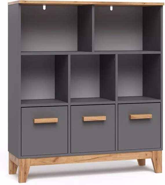 Estantería infantil Malia Vitalispa en color gris y roble, An/P/Al: 98.4 x 32.6 x 113.4 cm