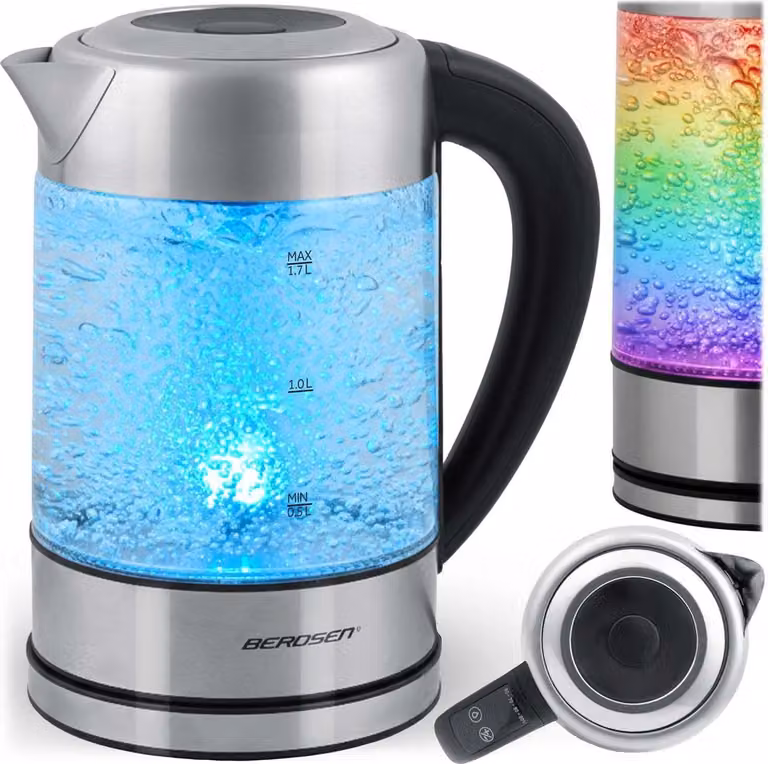 Hervidor eléctrico B2X de vidrio y acero inoxidable con control de temperatura, pantalla táctil y apagado automático, 1,7 l, 2200 W, multicolor y plata