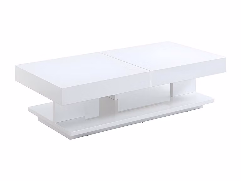 Mesa de centro Aramis Vente-Unique con compartimentos y mecanismo de elevación en MDF lacado blanco An/P/Al: 120 x 60 x 40 cm
