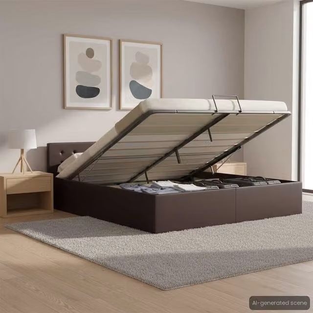 Cama canapé hidráulica Maison Exclusive en cuero sintético gris de 160x200 cm