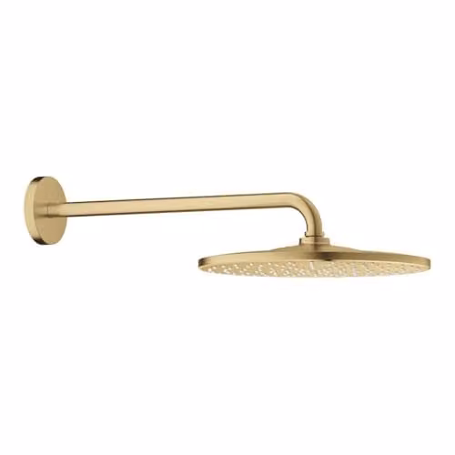 Conjunto de ducha mural Grohe Rainshower con rociador redondo de 310 mm y brazo de 422 mm, color oro cepillado cool sunrise