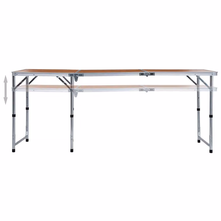 Mesa de jardín moderna vidaXL de madera MDF laminada marrón con superficie plegable y altura ajustable, An/P/Al: 180 x 60 x 70 cm
