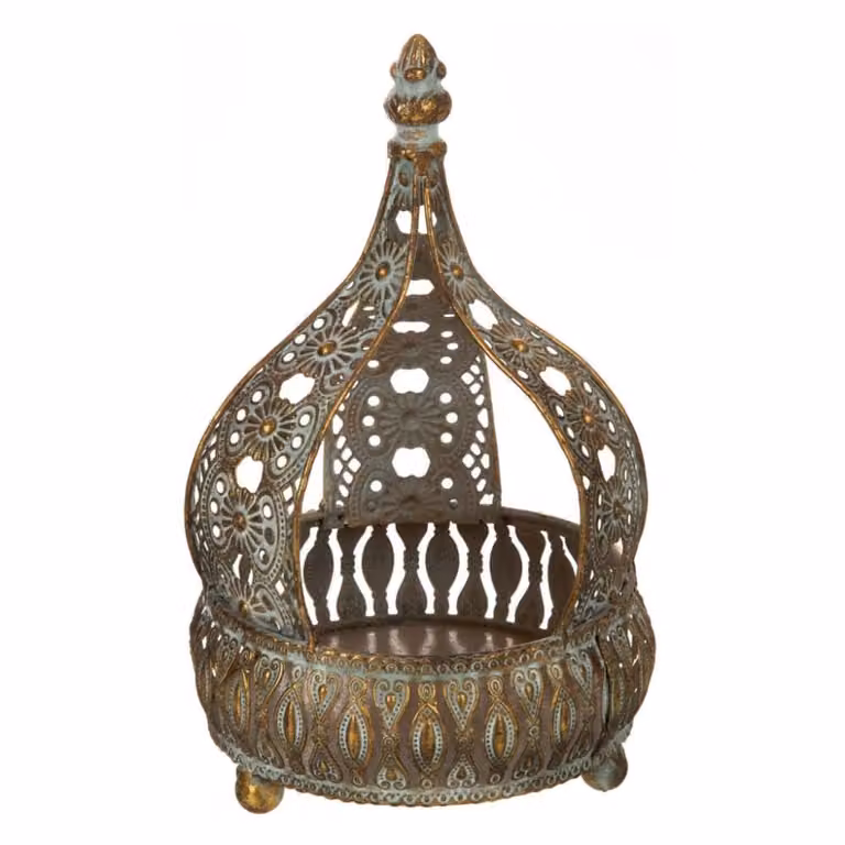 Portavelas de metal y cristal Wanderlust deco de estilo oriental y diseño geométrico en color dorado, An/P/Al: 15 x 15 x 23,5 cm