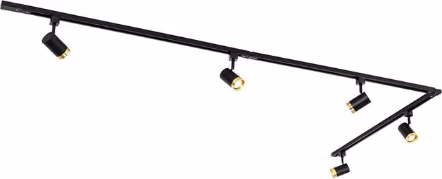 Kit de iluminación de carril moderno Qazqa Iconic Jeana con 5 focos ajustables en color negro y detalles en dorado, sistema monofásico compatible con bombillas LED de hasta 50W