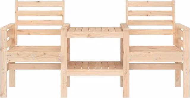 Banco de jardín con mesa de 2 plazas SYFAX en madera de pino color beige con reposabrazos y estilo rústico