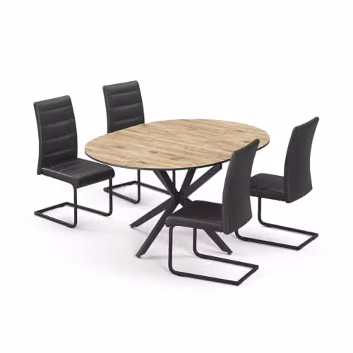 Set de mesa de comedor Vicco Loyd extensible con 4 sillas, Roble rústico y Negro, An/P: 120 x 120 cm