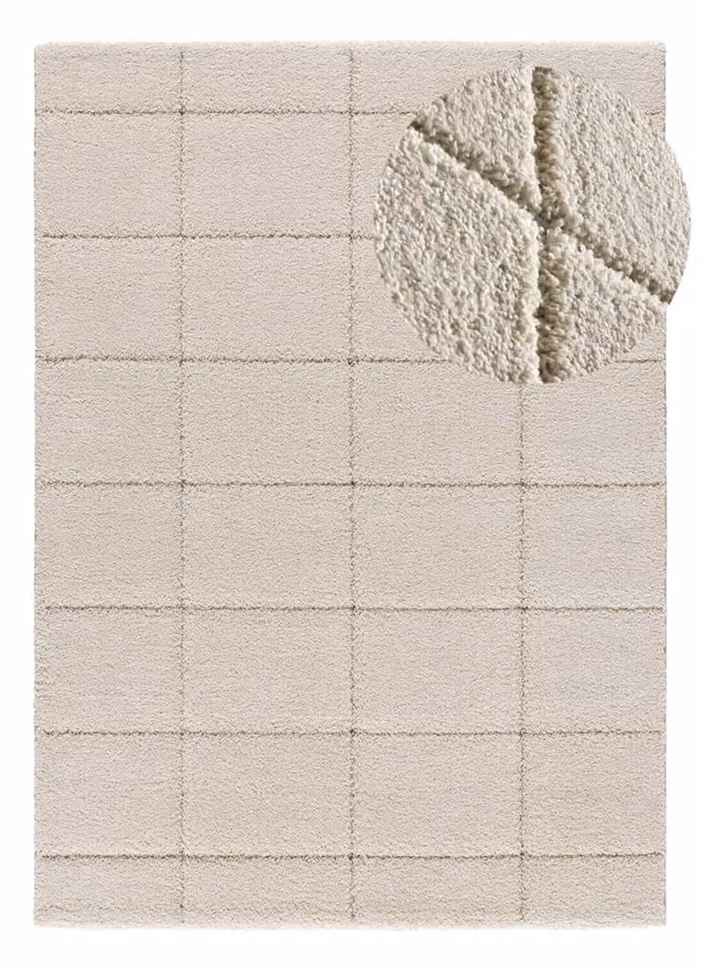 Alfombra abstracta moderna Atticgo en blanco y beige de polipropileno An/P: 160 x 230 cm