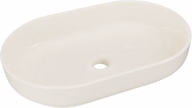 Lavabo ovalado de sobreponer MEUBLORAMA en cerámica color beige, An: 55 cm, P: 35 cm, Al: 12 cm