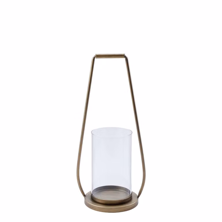 Farol de mesa Sia Deco en metal y cristal color dorado con diseño minimalista y redondo, Altura: 45 cm