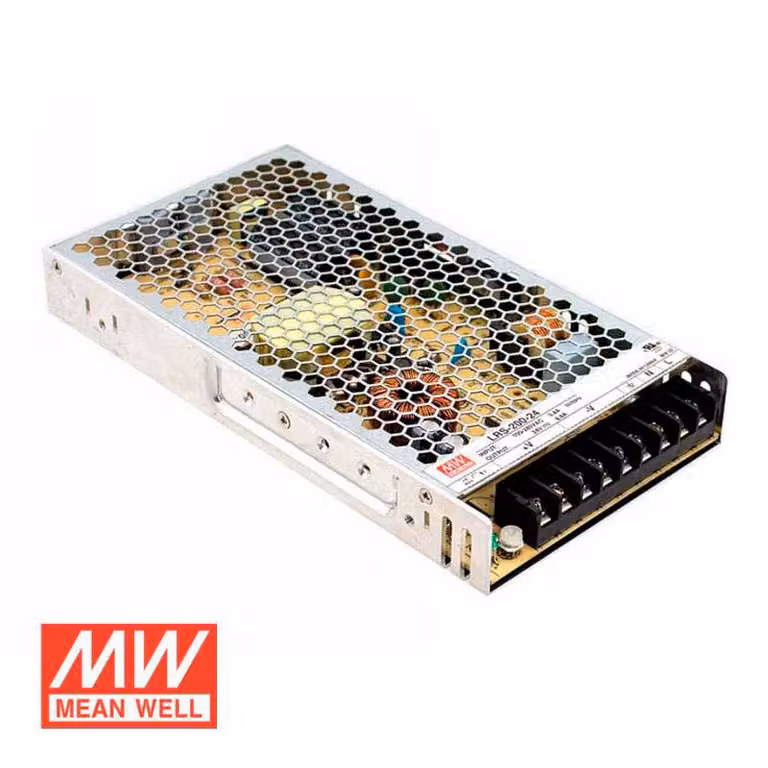 Fuente de alimentación Mean Well LRS-200-24 de 24V, 200W y 8.8A en color plata