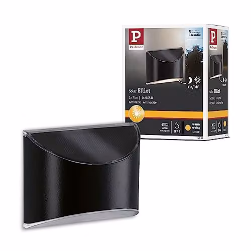 Luminaria solar LED para caminos Paulmann en color negro con sensor crepuscular y luz blanca cálida para jardín y terraza