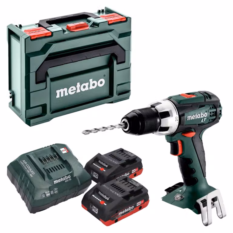 Taladro atornillador a batería Metabo BS 18 LT 18 V 60 Nm con 2 baterías LiHD 4,0 Ah, cargador y metaBOX color verde