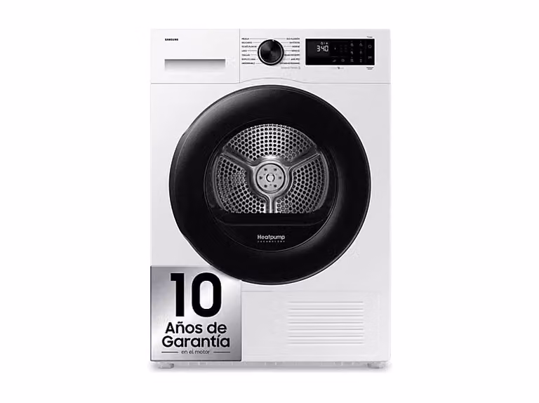 Secadora de bomba de calor Samsung DV90DG52A0AEEC de 9 kg, color blanco, con control por aplicación y tecnología SmartThings, Clase C