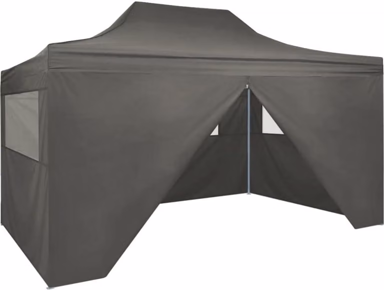 Carpa plegable profesional Syfax de acero y PVC en color gris antracita con paredes transparentes y ventanas An/P/Al: 300 x 410 x 315 cm