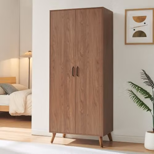 Armario ropero Norg de en.casa con 2 puertas, estantes y barra, efecto nogal, Al 191 cm x An 80 cm x P 52 cm