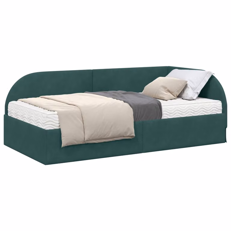 vidaXL Estructura de Cama de Esquina con 2 Colchones de Terciopelo Verde, An/P/Al: 90 x 190 cm
