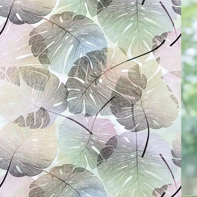 Lámina esmerilada Artscape para ventanas con diseño botánico, aislante UV y electrostática, An/Al: 60 x 200 cm
