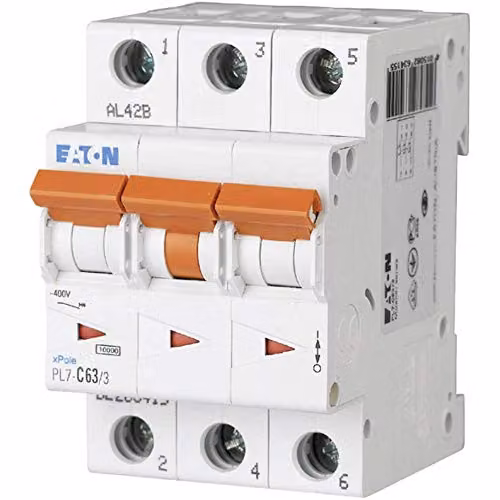 Interruptor automático Eaton PXL-C63/3 de 63A, 3 polos, curva C, color blanco
