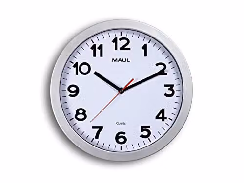 Reloj de pared analógico MAULstep de cuarzo silencioso en color plata y blanco, Diámetro: 30 cm