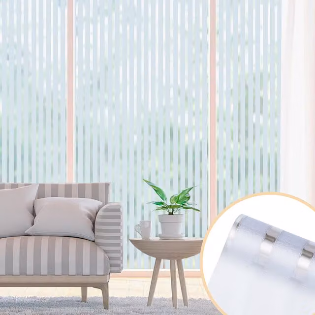 Lámina decorativa para ventana Tolletour, diseño de rayas blancas, opaca y anti miradas con protección UV, An/Al: 90 x 200 cm
