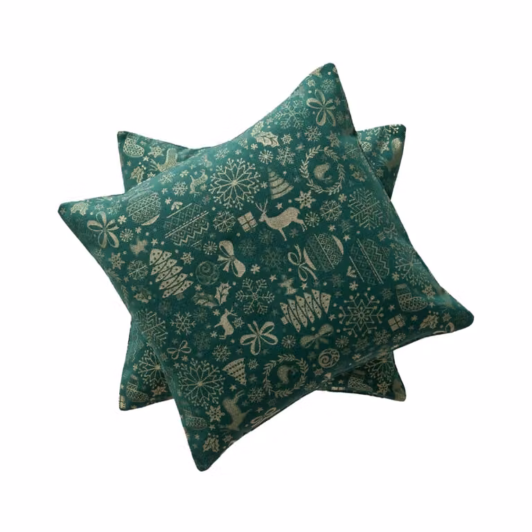 Lote de 2 fundas de cojín Gamusi de Navidad en jacquard de algodón y poliéster, color verde, 45 x 45 cm