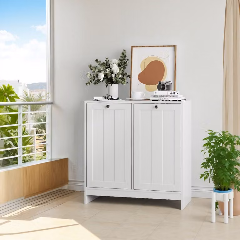 Mueble de almacenaje Urban Meuble blanco con 2 cestas para ropa extraíbles para baño o dormitorio