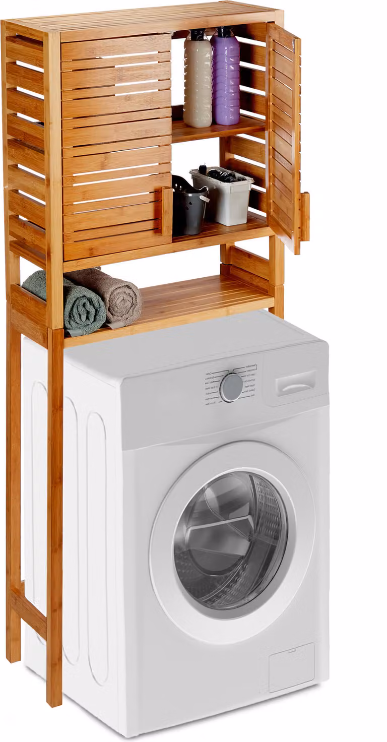 Armario de pared Relaxdays Braun en color marrón con 2 puertas y 3 estantes de bambú, An: 66 cm, Al: 164,5 cm, P: 15 cm