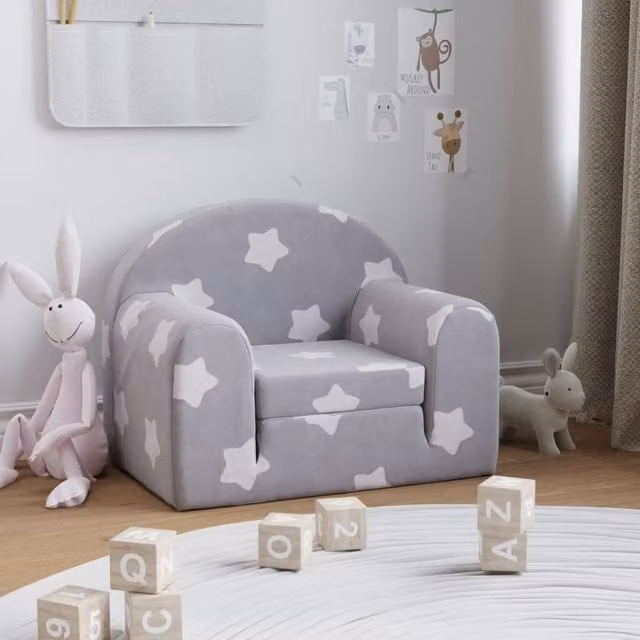 Sofá cama infantil de terciopelo gris con diseño de puntos vidaXL