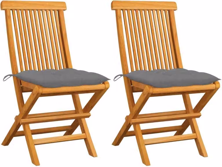 Set de 2 sillas de jardín Syfax de madera de teca con cojines grises y reposabrazos