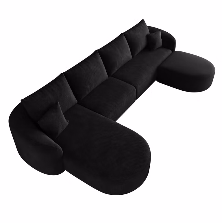 Sofá modular OKWISH en forma de U de color negro con tejido suave y relleno de espuma para salón o dormitorio, Ancho: 336 cm