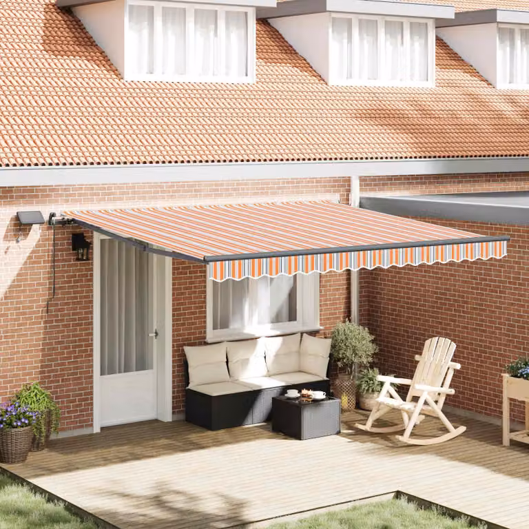 Toldo retráctil Syfax multicolor con brazos plegables de aluminio y tela de poliéster, An: 400 cm, Al: 300 cm