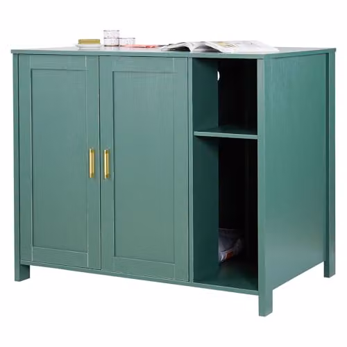 Mueble de baño para gatos VEVOR con toma de corriente integrada y estante, color verde oscuro, An/P/Al: 105 x 68 x 88,5 cm