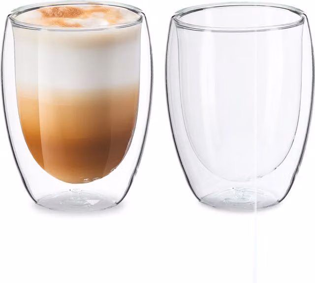 Set de 2 vasos para latte macchiato de doble pared Relaxdays, vidrio transparente, 350 ml, An/P/Al: 9 x 9 x 11 cm