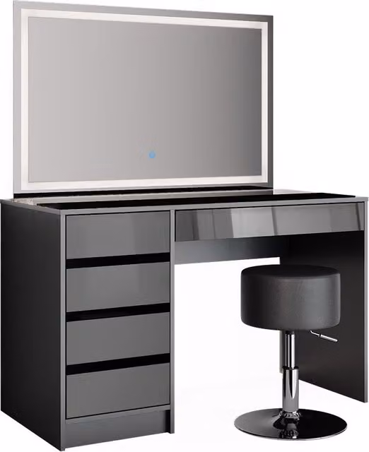 Tocador Vicco Sherry color antracita con espejo LED y taburete An/P/Al: 120 x 55 x 75 cm
