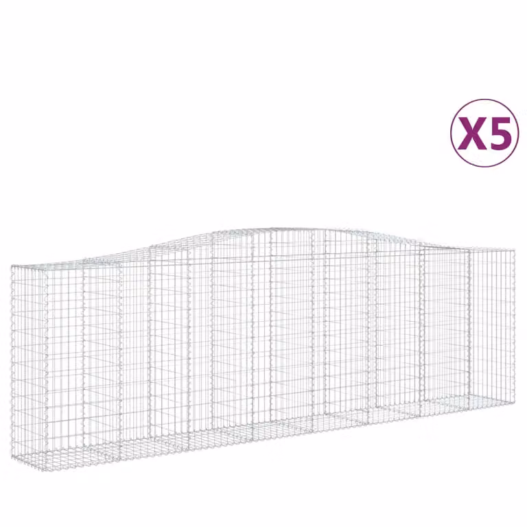Set de 5 cestas de gaviones Syfax en forma de arco de acero galvanizado color gris, An/P/Al: 400 x 50 x 120/140 cm