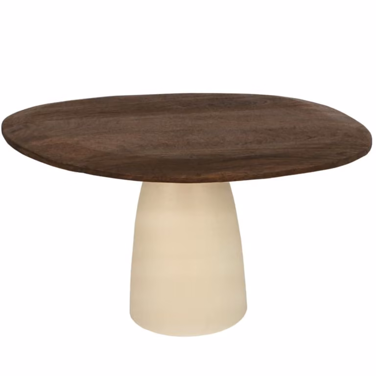 Mesa de comedor redonda MOLOO de madera de mango marrón para 4 personas con diámetro de 140 cm