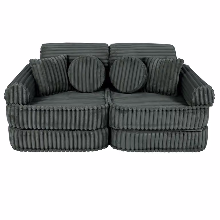 Sofá modular infantil MeowBaby de pana suave con 10 piezas en colores verde o gris
