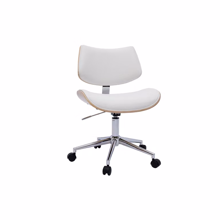 Silla de oficina Malmo de Miliboo con diseño escandinavo en color blanco y roble claro con base de metal y ruedas