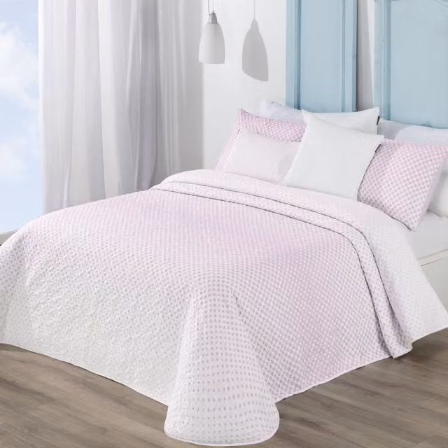 Colcha bouti reversible Manterol con estampado de motas degradé en rosa para cama de 135/140 cm