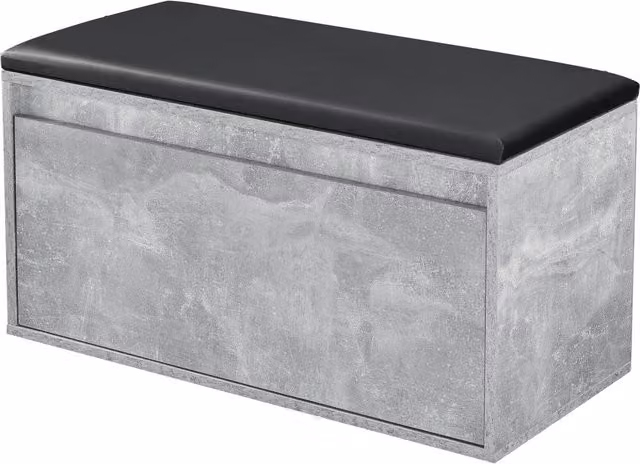 Banco zapatero Helloshop26 con asiento acolchado de polipiel y cajón para entrada, diseño moderno en efecto hormigón negro y gris, An/P/Al: 80 x 39 x 45 cm
