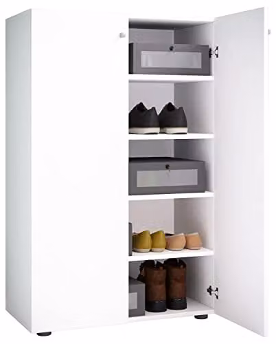 Armario zapatero VCM de estilo moderno en color blanco con puertas batientes y estantes internos, An/P/Al: 70 x 39 x 110 cm